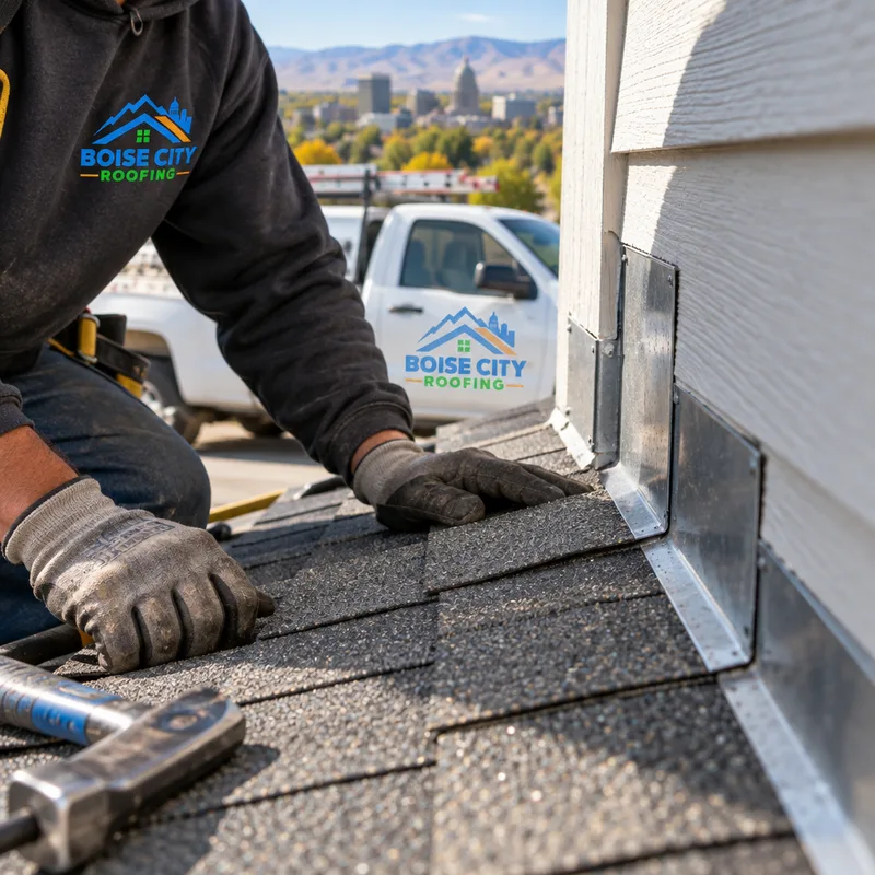 Properly installed step flashing along a sidewall on an asphalt shingle roof