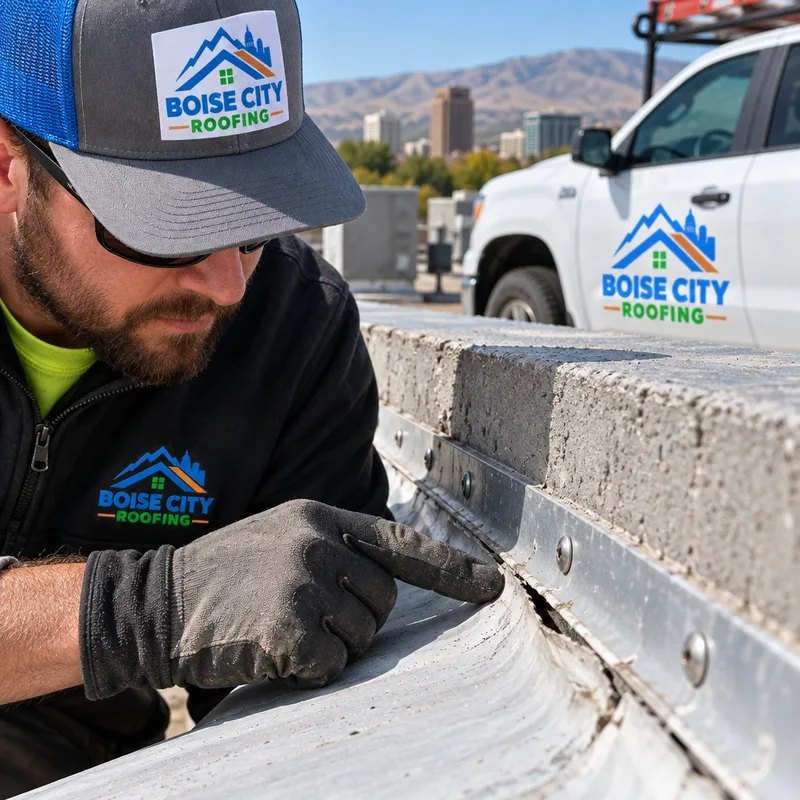 Membrane seam and flashing termination bar along a commercial roof parapet