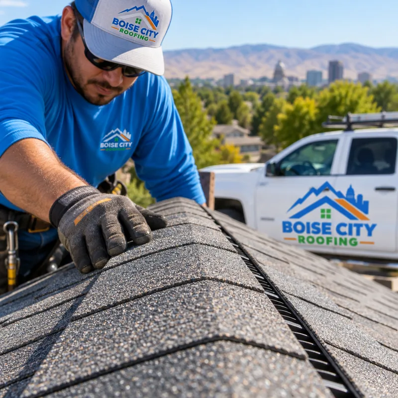 Ridge vent detail with straight, evenly installed cap shingles and the vent slot beneath