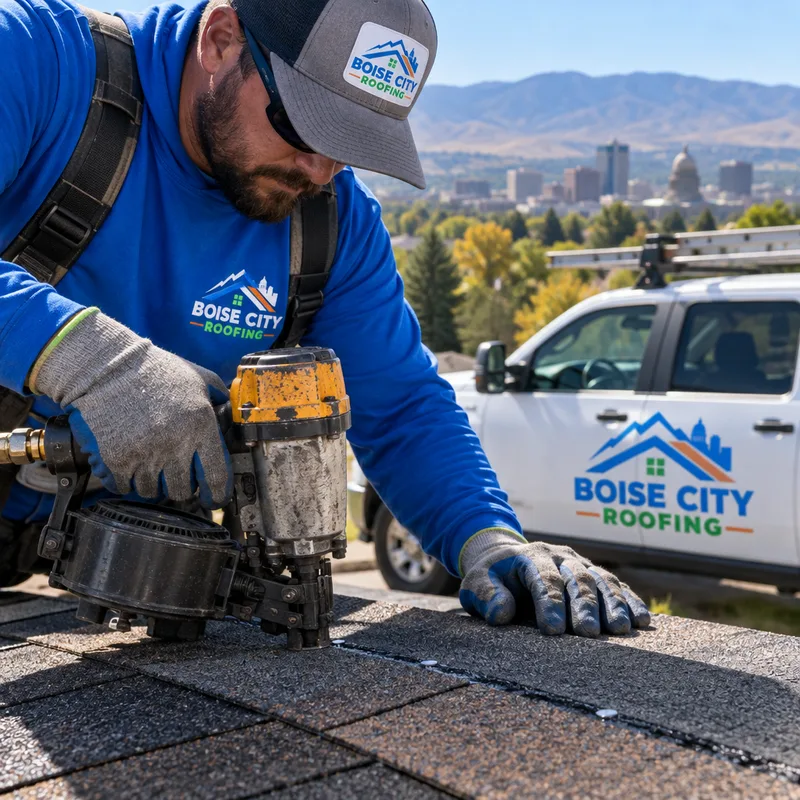 Asphalt shingle courses showing the proper nailing line and sealed tabs near the roof edge